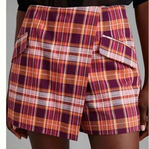 Maeve Anthropologie Plaid Mini Skort Orange Pink Purple Preppy Size 6